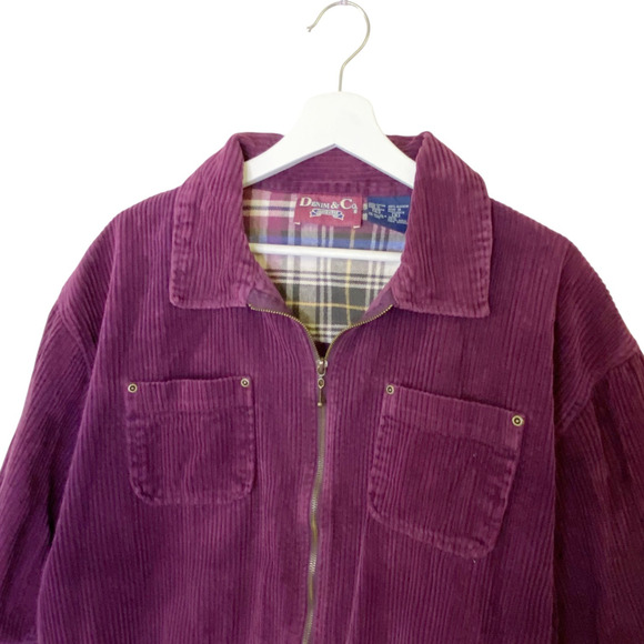 Denim & Co. Shacket Jacket Women Large Plum Vtg Cotton Corduroy Full Zip Pockets - Picture 3 of 11